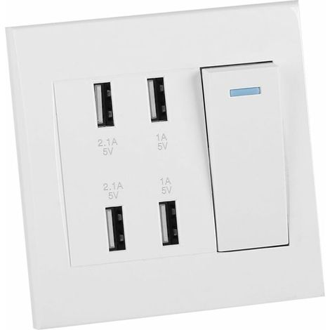 Prise Murale USB -4 contrôle de Commutation 5V 2.1A/1A 4100mA Prise de Courant USB Murale Prise de Chargeur (220250V) MNS (1/3)