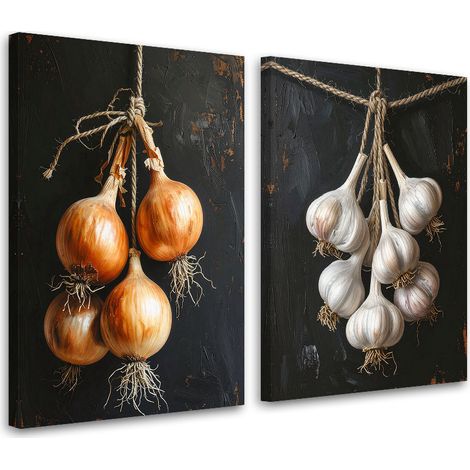 Tableaux sur toile lot  Oignon et ail 2 x 20x30