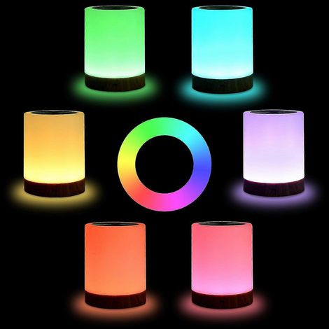Veilleuse rechargeable, lampe de table portable à capteur 7 couleurs, contrôle multicolore, changement de couleur RVB pour enfants, 9,5 x 12 cm (1/3)
