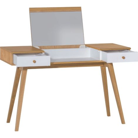 CALICOSY - Coiffeuse avec miroir relevable et 2 tiroirs - L120 x H76/116,6 x P50 cm (1/3)