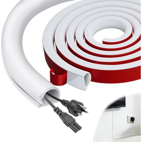 Mini White Adhesive Cable Duct 7.5 m Flexible Electric Cable Cover Wall Cable Cover Half Round Fibre Optic Cable for Wires on Wall Floor (1/5)