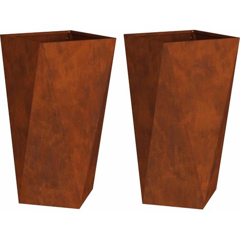 Conjunto de 2 macetas modernas para exteriores con textura ondulada 40 x 40 x 75 cm fabricadas en acero oxidado 020053033 (1/5)