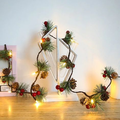 Guirlande lumineuse fil cuivre LED cônes de pin aiguilles déco petite créative feston éclairage décoratif pile (1/3)