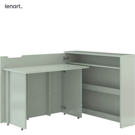 Lenart Work Concept CW-01L scrivania allungabile con ripiani - lato sinistro - piano 100 cm salvia opaco (1/5)