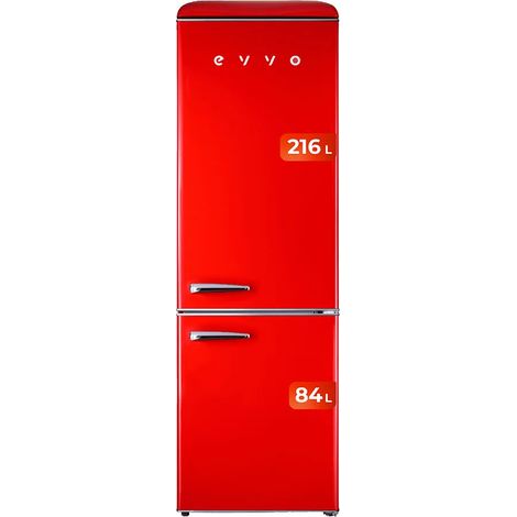 EVVO Réfrigérateur combiné, finition rétro, réfrigérateur 216 L, congélateur 84 L, design vintage, tiroir Crisper Zone