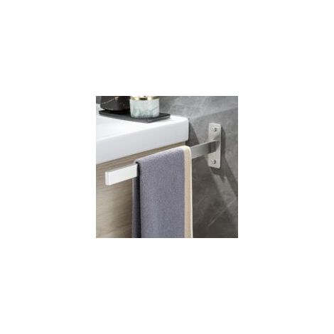 Porte-serviettes mural perforé à un bras, barre carrée, acier inoxydable 304 brossé, argenté, 38 cm. (1/4)