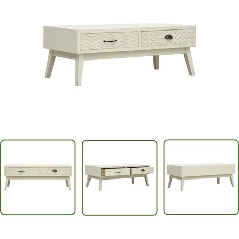 The Living Store Couchtisch mit 2 Schubladen Schnitzerei Grau 110x50x40 cm Holz - Vintage Couchtisch - Holzküche - Esszimmer Möbel - Sideboard - Wohnzimmerstil (1/5)
