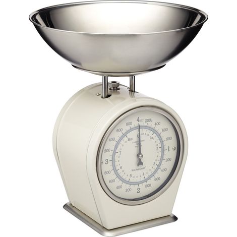 KitchenCraft Living Nostalgia Bilancia da cucina meccanica, 4 kg (8 lbs) - Crema antica