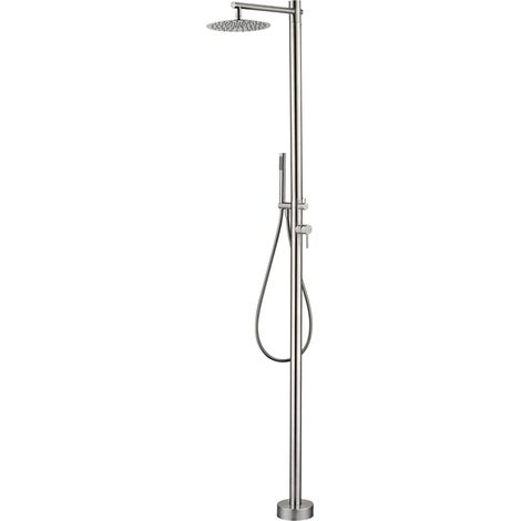 Griferia Ducha Exterior/Columna de Ducha para Jardin, Piscina y SPA/Rociador de Ø250MM con Mango de Ducha de 2 vias Fria/Caliente (Acero Cepillado)