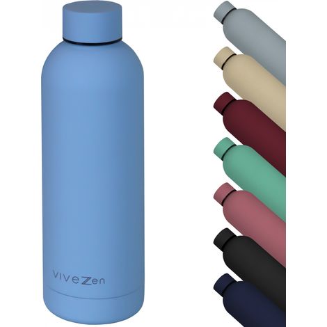 Bouteille, gourde isotherme chaud ou froid en acier inoxydable, réutilisable - 500 ml - Bleu - Vivezen