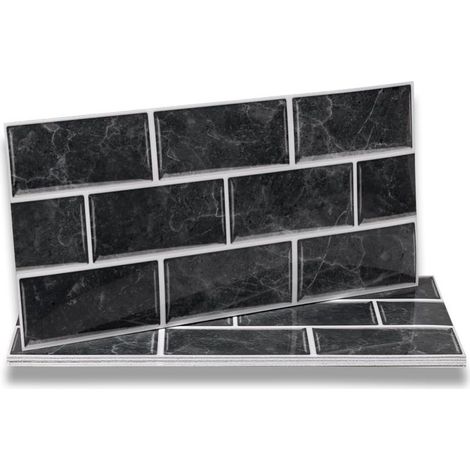 Stickers Adhésive Carrelage Noir 12 pièces pour Salle de Bains et Cuisine, Crédence Cuisine, Imperméables Carrelage Carreaux Adhésif Mural 30 x 15 cm (1/5)