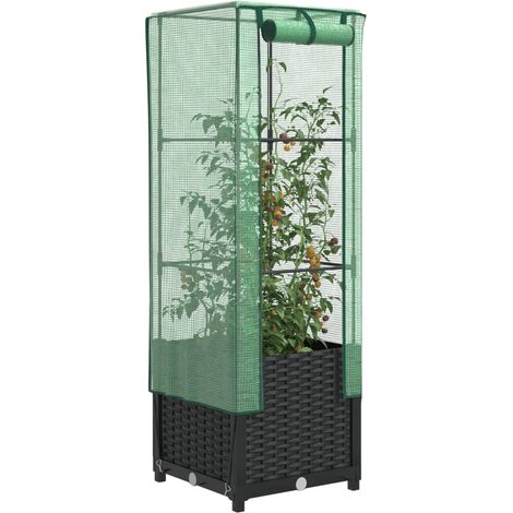 Hochbeet mit Gewächshaus-Aufsatz Rattan-Optik 40x40x139 cm