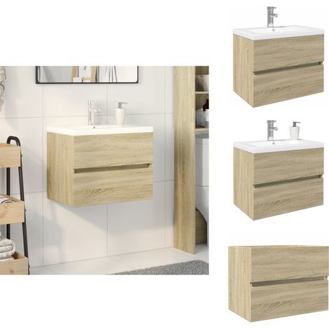 2-tlg. Badmöbel-Set Keramik und Holzwerkstoff - Badmöbel - Badschrank - Waschtisch - Keramikwaschbecken - Holzwerkstoff (1/5)