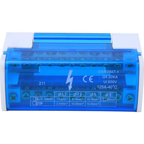 Boîte de distribution de bornes DIN Rail à 2 niveaux monophasé avec couvercle de poussière transparent 211 (1/5)