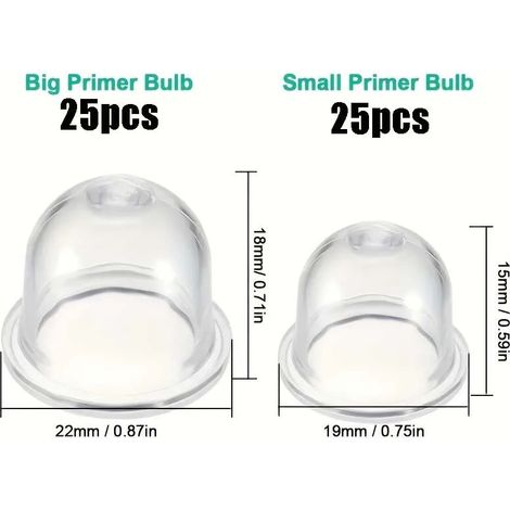 (50 pièces) Poire d'amorçage de carburateur 19 mm et 22 mm, pompe à carburant pour tondeuse à gazon, débroussailleuse, souffleur (1/4)