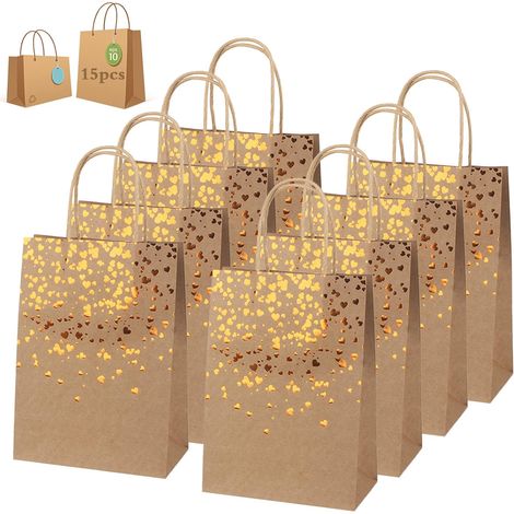 MINKUROW 15 Krafttüten, Geschenktüten aus Papier, Kraftpapiertüten mit Griff, recycelbare Geschenktüten für Weihnachten, Hochzeit, Geburtstag, Party (15x8x21cm) (1/5)