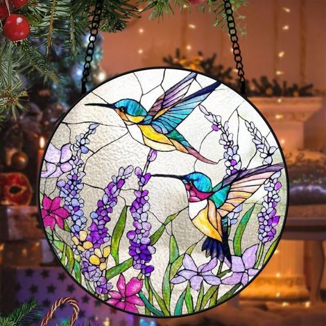 Attrape-soleil colibri vitrail 9 cm décoration fenêtre suspendue oiseau lumineux cadeau anniversaire (1/5)