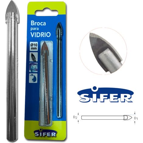 Foret pour verre de 10 mm avec surface en nickel