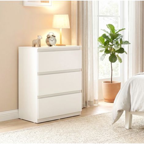 Commode à 3 tiroirs sans poignées, meuble de rangement pour chambre, blanc, 75 x 55 x 34 cm (1/5)