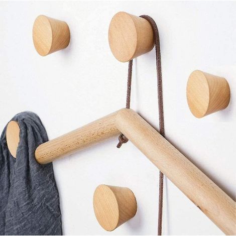 Patère murale en bois de hêtre (lot de 5), crochets ronds pour porte, décoration intérieure, salon, salle de bain. (1/5)
