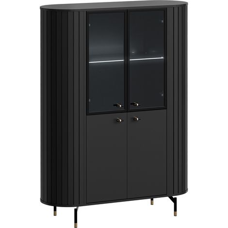 Étagère Novmono 100, Noir, Avec des portes, Fermé, Stratifié, Verre trempé, MDF, Le nombre de portes: 0, Nombre de tiroirs: 0, 155x113x40cm, LED: Disponible (1/4)
