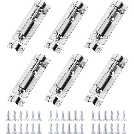 Loquet Porte,Boulons de Porte 6 Pièces Targette en Acier, Boulon à Glissière Avec des Vis,Boulons de Verrouillage de Porte, Loquet Coulissant,Serrure porte Coulissante,3 Pouces 74mm (1/5)