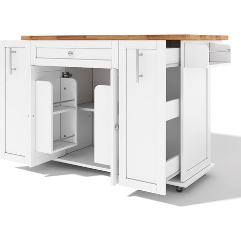 Isola cucina mobile con piano ribaltabile, MDF, 120 x 70 x 87 cm, bianco naturale (1/5)