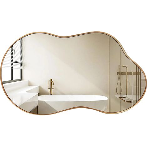 Miroir mural, forme irrégulière, design moderne, Cadre doré nuages (1/2)