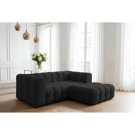 Ecksofa Designersofa SOLVIE XS in Stoff Tiffani Schwarz Ottomane Rechts