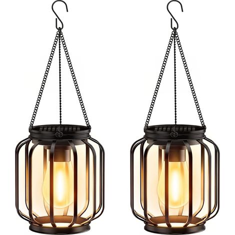Paquet de 2 lampes solaires décoratif, lampes solaires suspendues, lumières de jardin d'éclairage extérieures de jardin extérieur (1/5)
