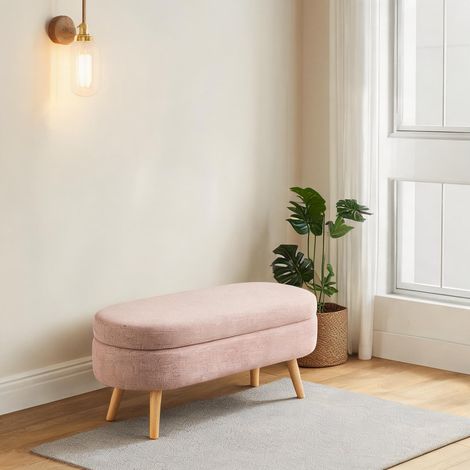 Banc de rangement rose en velours 110 cm 110 x 40 x 42 cm (1/5)