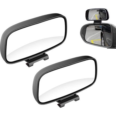 2 pièces miroir d'angle mort de voiture réglable à rotation de 360 ​​degrés, rétroviseur universel réglable à grand angle de rotation de miroir d'angle mort de voiture - noir