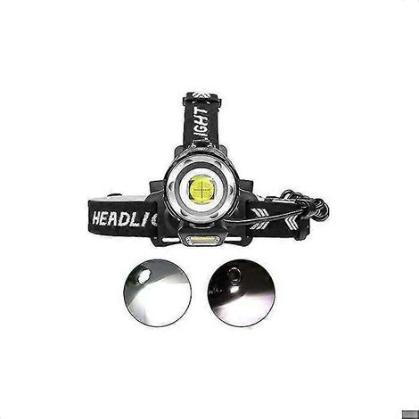 Lampe frontale rechargeable ultra-lumineuse 2000 lumens, 7 modes d'éclairage, zoomable pour le front, orientable à 90° pour adultes, longue portée (1/5)