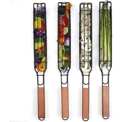 4PCS paniers de barbecue anti-adhésifs pour kebab, Barbecue Baskets BBQ Grill Net, pour rôtir, viande, légumes, saucisses (1/4)