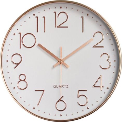 30cm Horloge Murale 3D Chiffres Design Moderne Or Rose, Silencieuse Pendules Murales sans Tic-tac, Facile à Lire Deco pour Cuisine Chambre Bureau