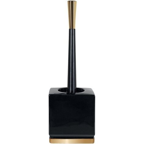 Spirella – Brosse WC avec support céramique noir et or – Design chic pour salle de bain – Facile à nettoyer – Dimensions 13x10,5x38cm (1/2)