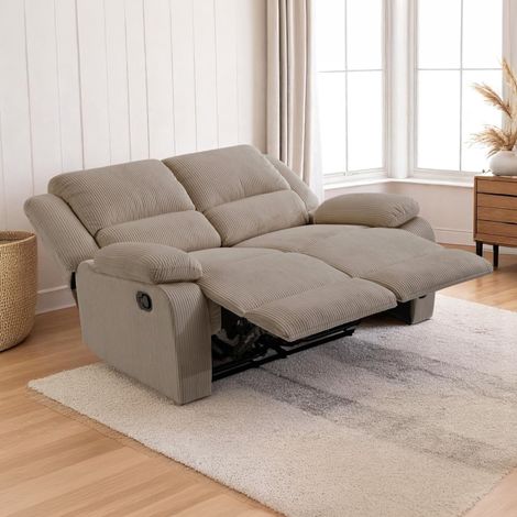 Loungitude – Canapé de relaxation manuel 2 places LEO – Velours côtelé taupe – Assises inclinables indépendantes – Fabrication européenne