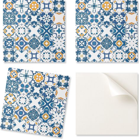 Paquete de baldosas de vinilo impresas listas para instalar, con dise帽os de mosaico en formato de 9x30x30 cm.