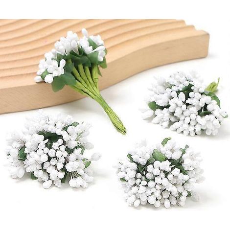Étamines, fleurs artificielles, mini-fleurs fausses pour décoration intérieure, décoration de mariage, scrapbooking, guirlandes, loisirs créatifs, accessoires cadeaux72 pièces blanches (1/5)