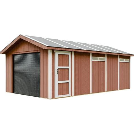 Garage di qualità premium 21 m²- L378xL648 cm- garage per auto, moto, biciclette, macchine da giardinaggio - Costruzione con pannelli LP Smartside - Timbela M992B-REDWOOD RED