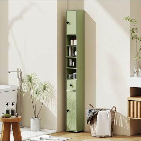 Mobile bagno stretto 20 x 20 x 180 cm con cassetto, 4 scomparti aperti, verde HAVRYA (1/4)