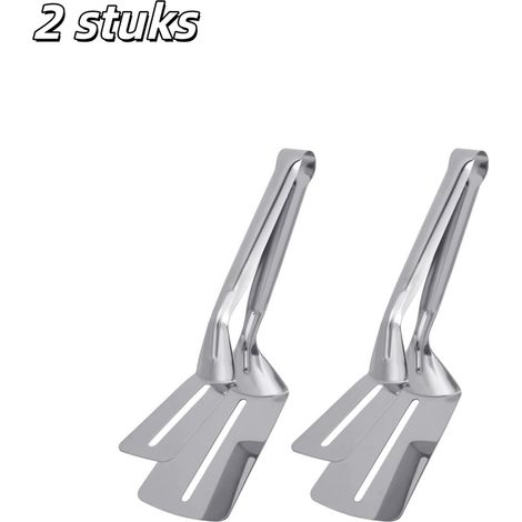 Pince de cuisine - Pince à steak en acier inoxydable - Idéale pour saisir steaks, poissons grillés, viandes au barbecue, tranches de pain, etc. - Petite taille : 23 cm - Argentée (1/4)