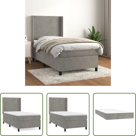 Samtbett - Boxspringbett mit Matratze Hellgrau 100x200 cm Samt (1/5)