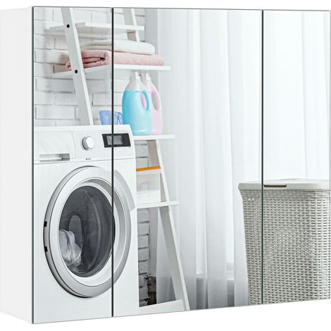 Homevive Armario de Baño con Espejo Armario de Pared con 3 Puertas Muebles de Baño de Estante Ajustable 70,5x15x60,5cm Blanco (1/5)