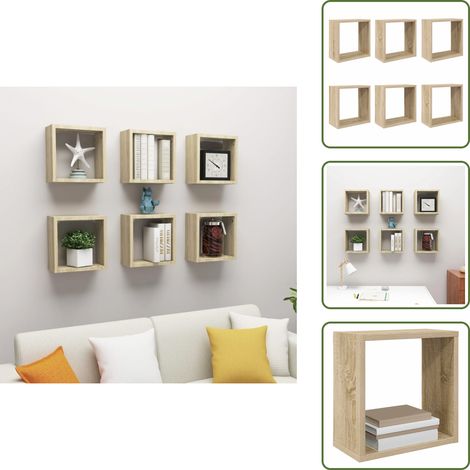 Étagères cube - vidaXL Étagères cube murales 6 pcs Chêne sonoma 30x15x30 cm - Étagères décoratives (1/5)