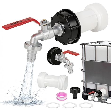 Robinet de sortie pour réservoir d'eau de pluie 1000 l Robinet à boisseau sphérique en alliage avec raccord 3/4" Adaptateur pour robinet de réservoir d'eau S60 x 6 (1/5)