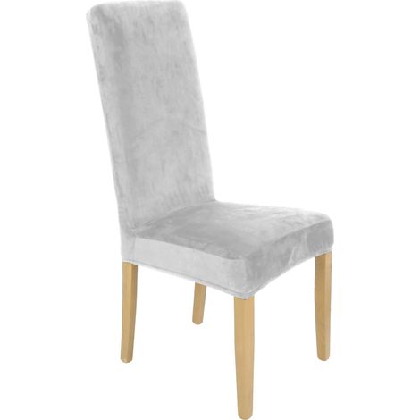 FUNDA PARA SILLA DE RESPALDO ALTO, TERCIOPELO ELÁSTICO GRIS CLARO [21A13] (1/5)