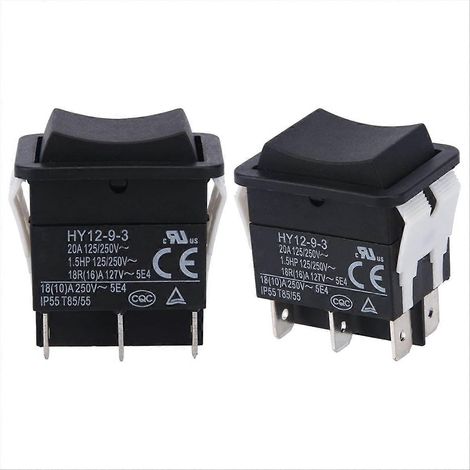 Interrupteur à bascule, HY12-9-3 Interrupteur à bascule électrique industriel 6 broches 125 V/250 V Bouton-poussoir (2 pièces) (1/3)