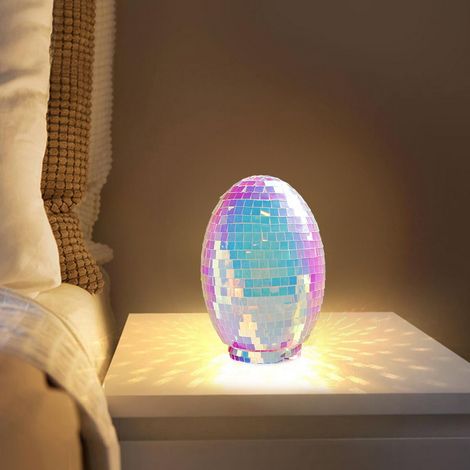Uovo di Pasqua a specchio con effetto discoteca - Riflesso arcobaleno - Decorazione da tavolo (senza batterie) (1/2)