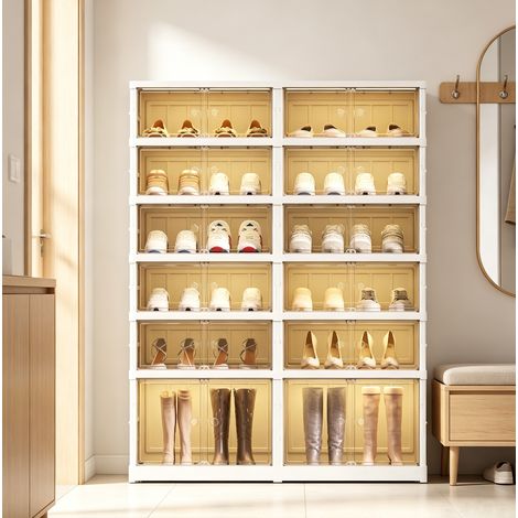 Klappbarer Schuhschrank 87,12 x 34,54 x 116,84 cm, PP weiß, 6 Ebenen – MEUBLIV (1/5)